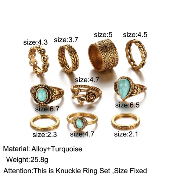 LAST 1🆕️10pc/set Bohemian gold/turquoise ring set - Picture 3 of 5